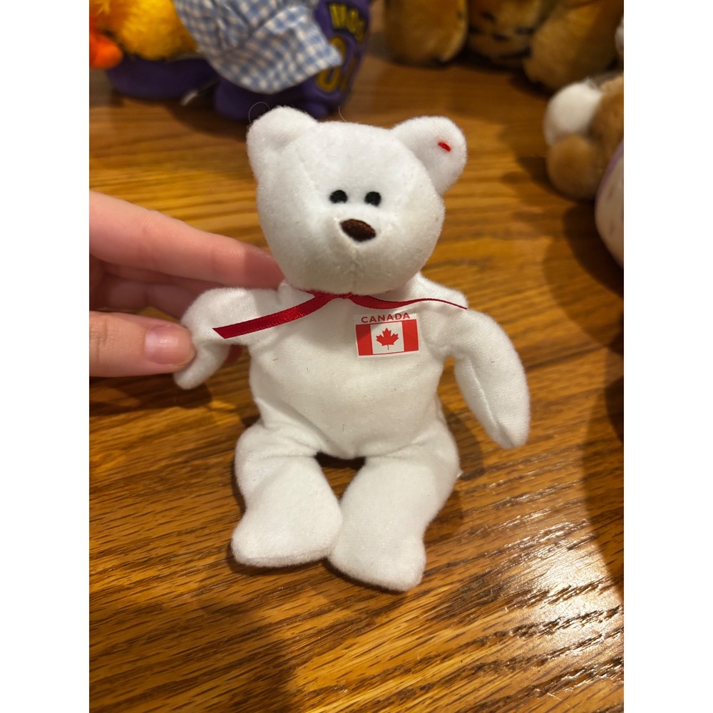 Ty Beanie Babies Maple the Canada Bear White Plush Red Ribbon Vintage‎ 1993